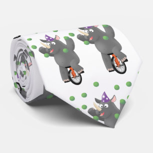 Cravate Drôle rhinocéros mignon jonglant sur monocycle