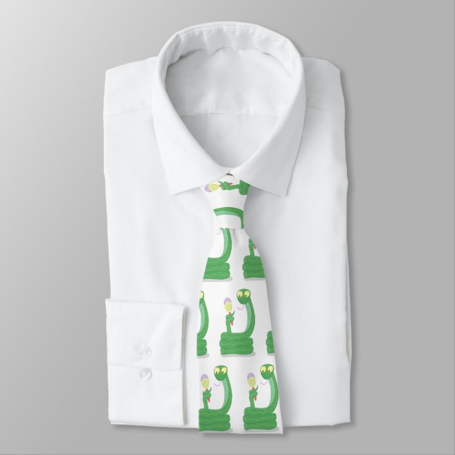 Cravate Drôle serpent vert avec caricature maraca (Attaché)