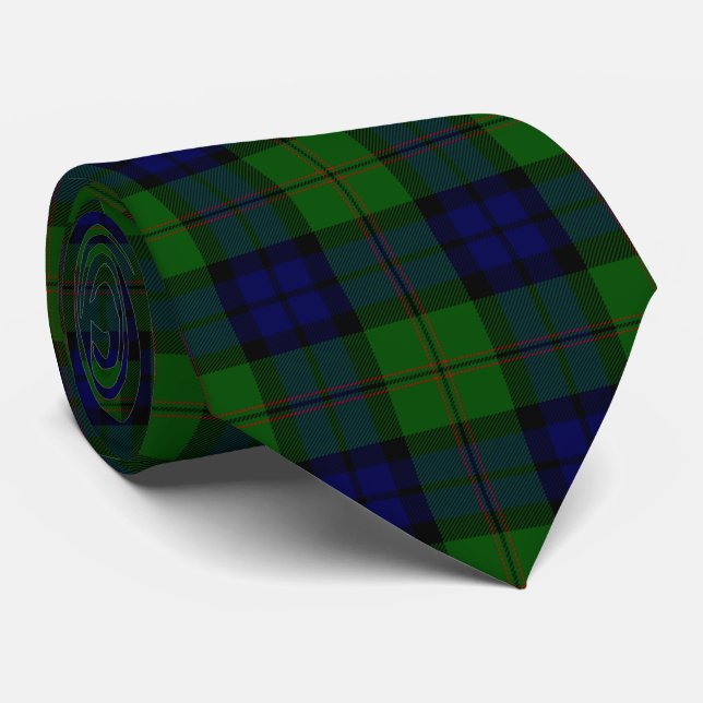 Cravate Dundas tartan bleu vert plaid (Roulé)