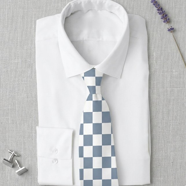 Cravate Dusty Blue and White Checkerboard Wedding Tie (Dusty blue and white checkerboard geometric pattern tie for your wedding.)