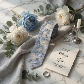 Cravate Dusty Blue Peony Floral Wedding