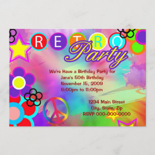 Cravate-Dye Retro invitation fête d'anniversaire