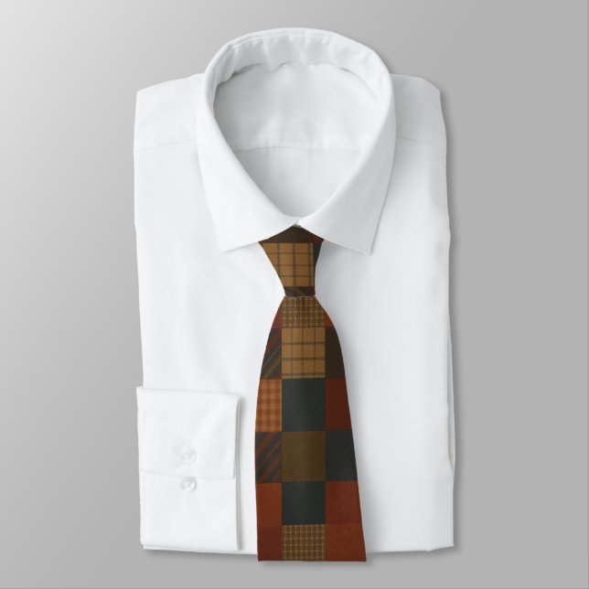 Cravate Earth Tone Patchwork Plaid Necktie  (Attaché)