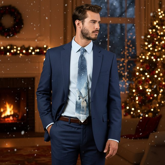Cravate Eau couleur cerf et neige vacances personnalisées (Créateur téléchargé)