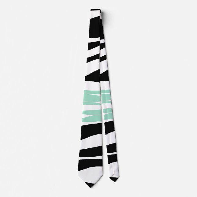 Cravate Ebb et flux - Mint vert, blanc et noir (Devant)