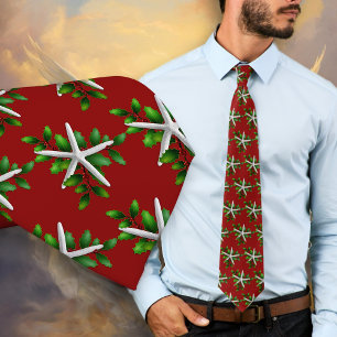 Cravate Écharpe de Noël Holly Starfish Fêtes de fin d'anné