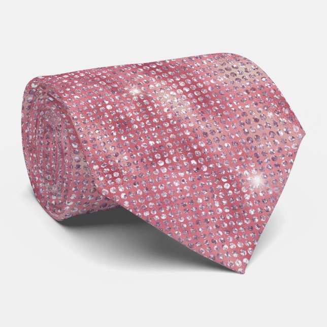 Cravate Éclats rose et argent (Roulé)