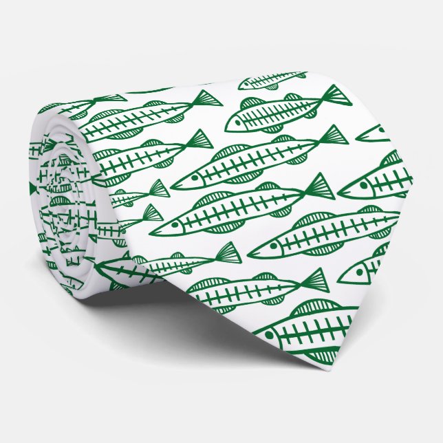 Cravate École de poissons - Green de forêt (Roulé)