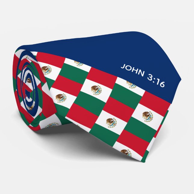 Cravate Écriture chrétienne MEXIQUE Jean 3:16 Bleu (Roulé)