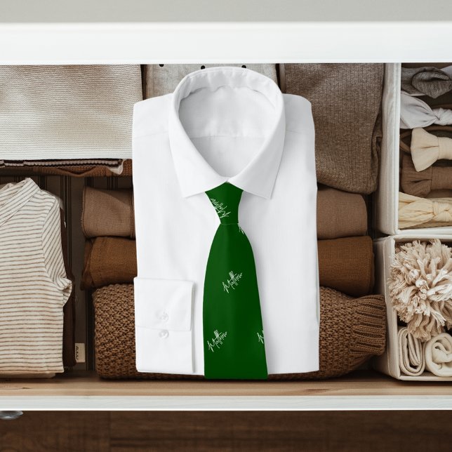 Cravate Écriture moderne motif de nom blanc vert (Créateur téléchargé)