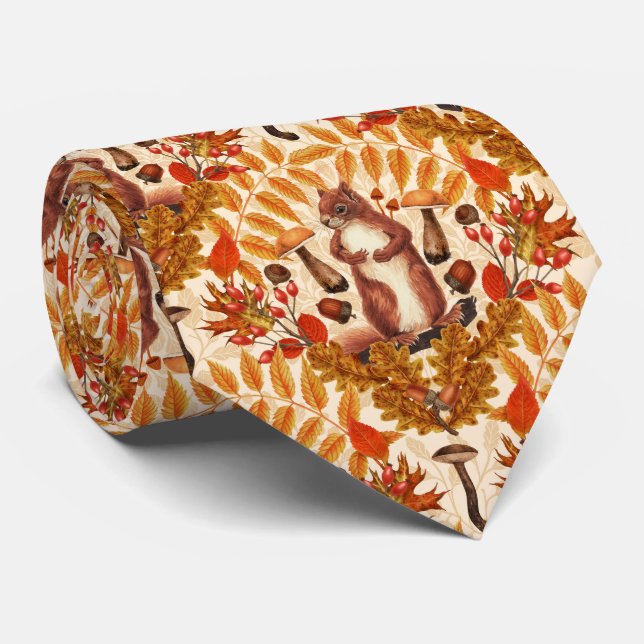 Cravate Écureuil d'automne sur blanc (Roulé)