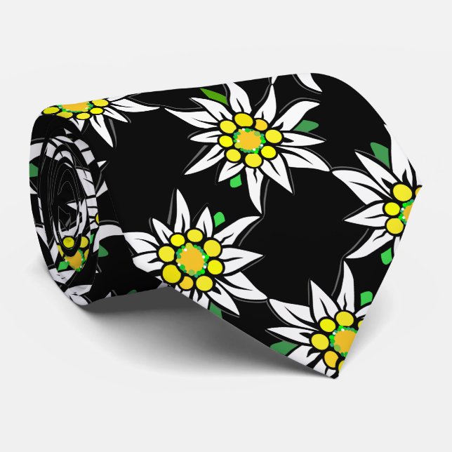 Cravate Edelweiß sur noir, pour les fans de Bavière (Roulé)