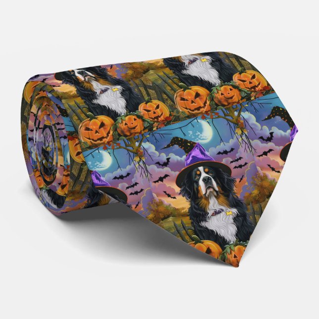 Cravate Éffrayant Bernese Mountain Halloween Citrouille so (Roulé)