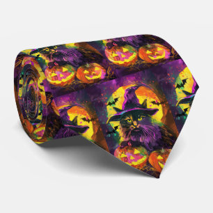 Cravate Éffrayant Turc Angora Chat Halloween Citrouille so