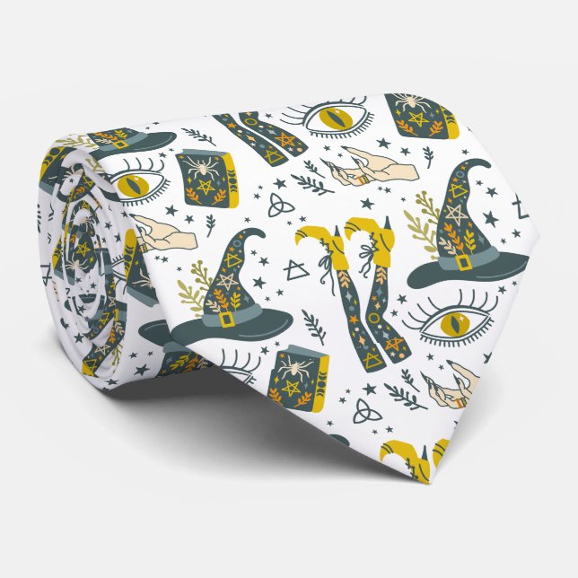 Cravate Éffrayant vibe coloré symboles halloween motif (Roulé)