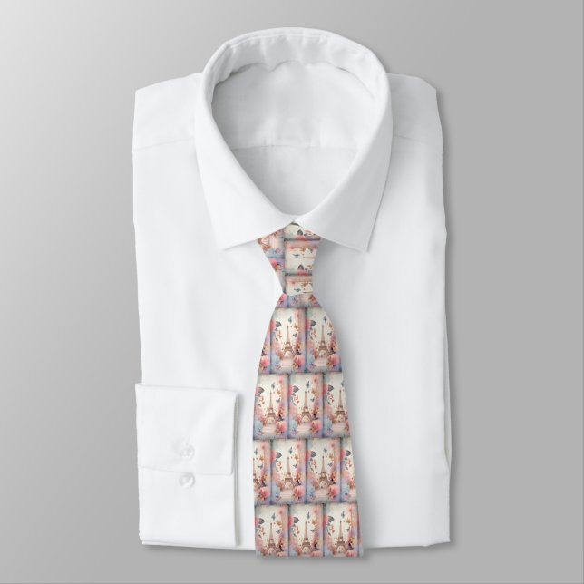 Cravate Eiffel Tower Butterflies and Flowers Pattern (Attaché)