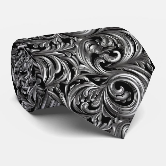 Cravate Élégance liquide - motif liquide noir métallique (Roulé)