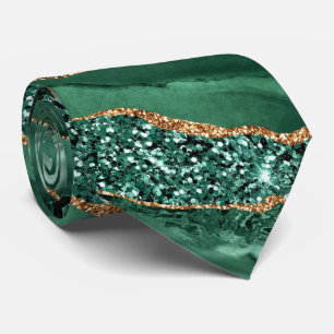 Cravate Élégant Agate Verte Paillettes Dorées Col Marbre