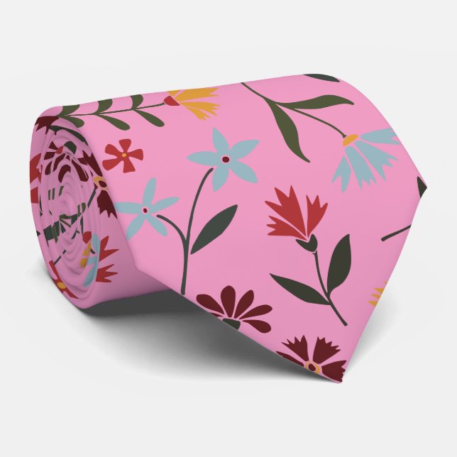 Cravate Elégant aquarelle rose motif floral (Roulé)