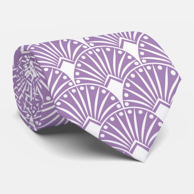 Cravate Elégant Art Déco Blanc Sur Lavender Arrière - plan (Roulé)