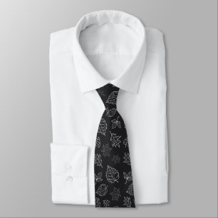 Cravate Elegant Autumn Skeleton Leaf Pattern Black