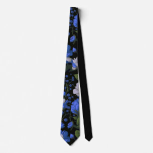 Cravate Elégant bleu argenté blanc élégant floral rétro