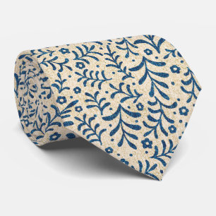 Cravate Elégant bleu et crème Botanique Calico Motif