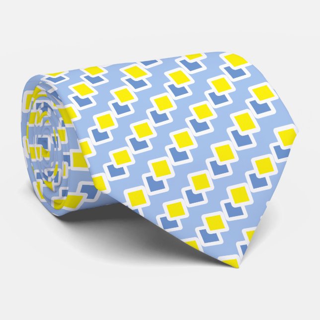 Cravate Elégant bleu et jaune Carrés sur bleu clair (Roulé)