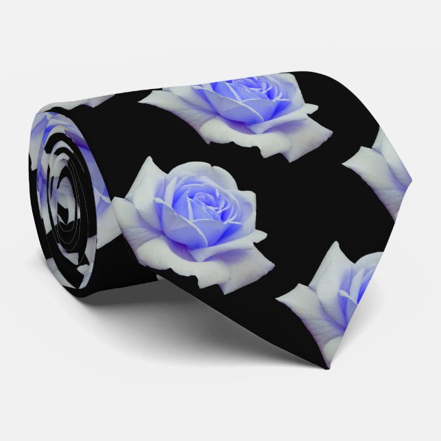 Cravate Élégant bleu poudre Roses Floral (Roulé)