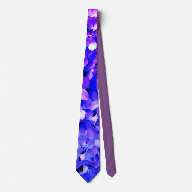 Cravate Élégant bleu violet clair magenta hydrangée floral (Devant)