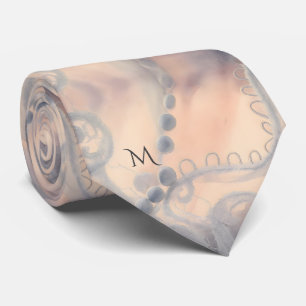 Cravate Élégant Blush Lavande Aquarelle Dentelle Soie