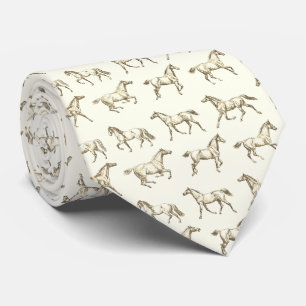 Cravate Élégant Chevaux Vintage Beige Ivory Galloping