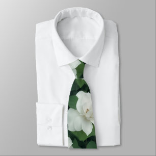 Cravate Élégant classique vert botanique blanc floral