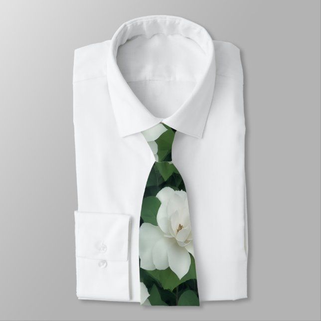 Cravate Élégant classique vert botanique blanc floral (Attaché)