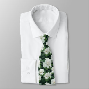 Cravate Élégant classique vert botanique blanc floral