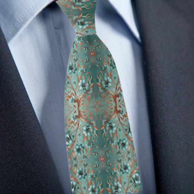 Cravate Élégant cuivre et Turquoise minima Flower (Créateur téléchargé)