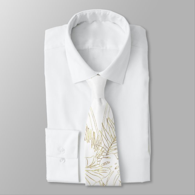 Cravate Elégant design de traits d'or feuille tropicaux (Attaché)