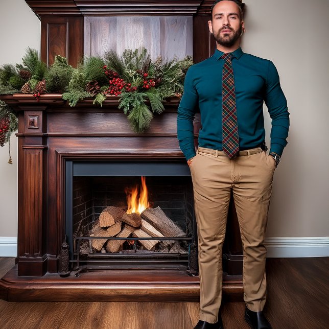 Cravate Elégant Dk Plaid Cranberry Blue Turquoise Holiday (Elegant Rich Dark Plaid Fall Winter Holiday Pattern Necktie - Cranberry, Dark Blue, Dark Teal )