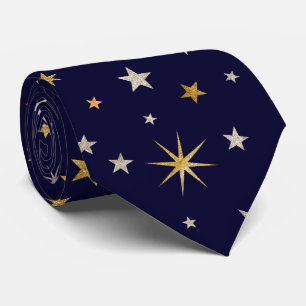 Cravate Élégant Elegant Or Etoiles Marine Blue Monogramme