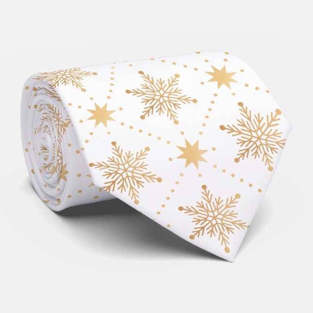 Cravate Élégant Faux Gold Snowflakes Noël Patttern (Roulé)