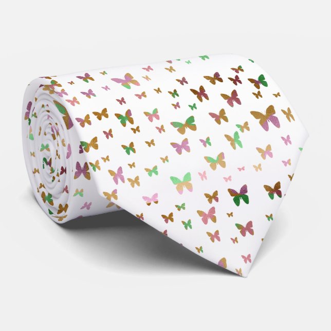 Cravate élégant faux rose or  papillon motif (Roulé)