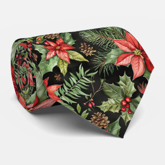 Cravate Elegant Festive Christmas poinsettia Pattern