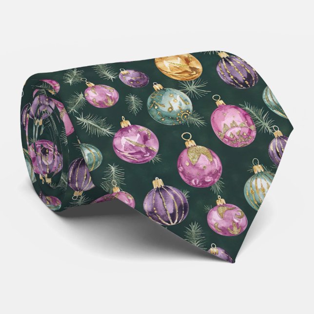 Cravate Elegant Festive Pink Christmas Baubles Pattern (Roulé)