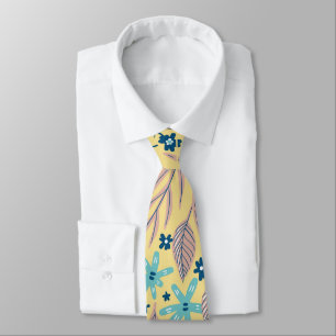Cravate Élégant feuillage Turquoise et beige Motif floral