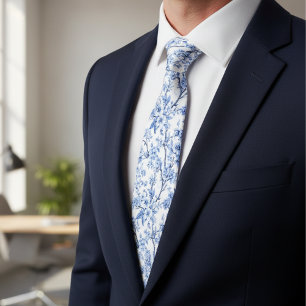 Cravate Élégant floral bleu vintage français