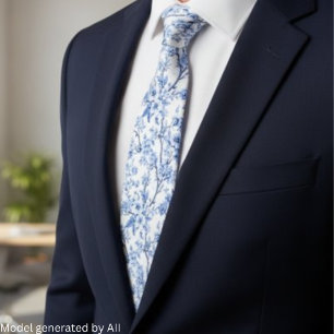 Cravate Élégant floral bleu vintage français