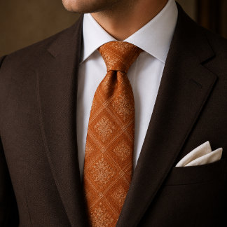 Cravate Élégant floral géométrique orange brûlé