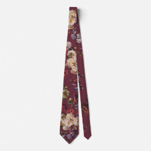 Cravate Élégant Floral Vintage Sombre Foncé sur Bordeaux