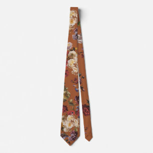 Cravate Élégant Floral Vintage Sombre Foncé sur Orange