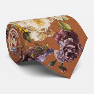 Cravate Élégant Floral Vintage Sombre sur Orange